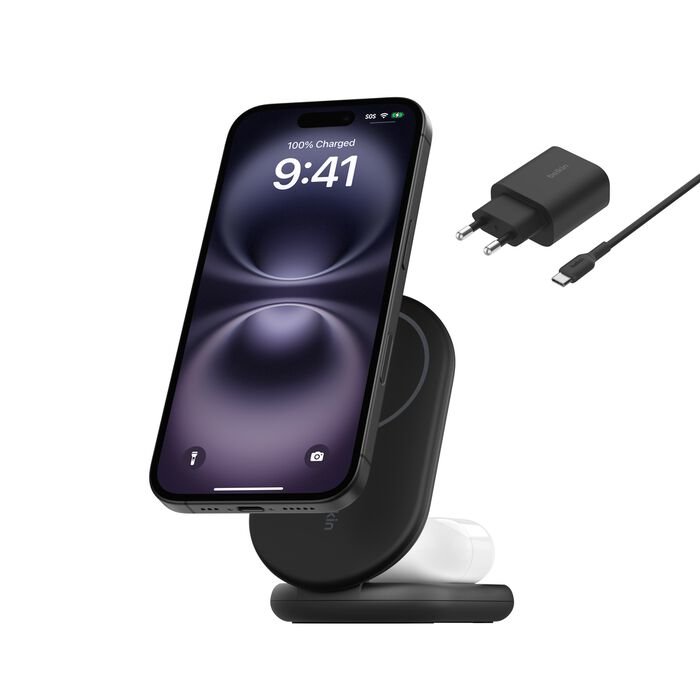 Socle de recharge 2-en-1 aimantée et pliable avec Qi2 (15 W)